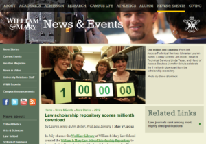 William & Mary - Law scholarship repository scores millionth download