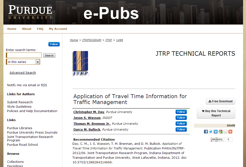 -Application of Travel Time Information for Traffic Management- by Christopher M. Day, Jason S. Wasson et al.