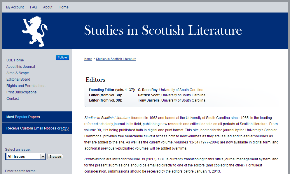 Studies in Scottish Literature - University of South Carolina